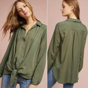 Anthropologie | Maeve Tuesday Green Tie Top